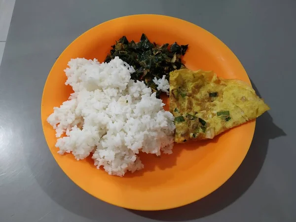 Lunch Menu Egg Rice Papaya Leaf Ointment — Fotografia de Stock