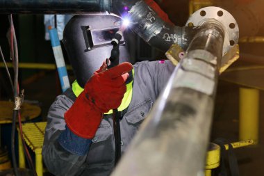 worker with a welding machine in the factory