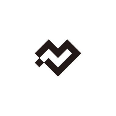 Letter N heart, dot geometric symbol simple logo vector