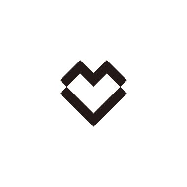 Letter V and M square, heart, geometric symbol simple logo vector