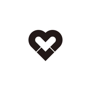 Letter M and v heart, outline geometric symbol simple logo vector