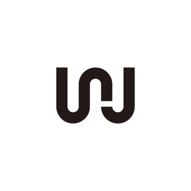 Letter W and J curve, outline geometric symbol simple logo vector
