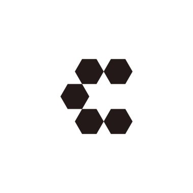 Five hexagons letter C, hexagon geometric symbol simple logo vector