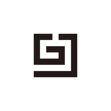 Letter G and J square, outline geometric symbol simple logo vector