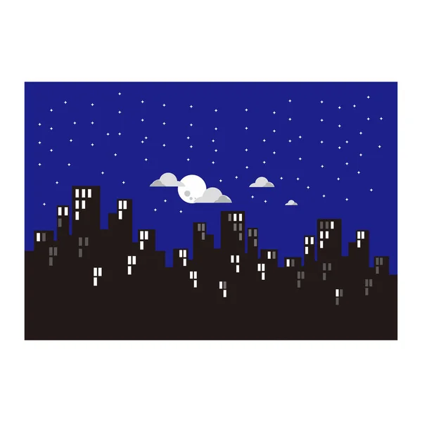 Panorama Night City Geometric Symbol Simple Logo Vector —  Vetores de Stock