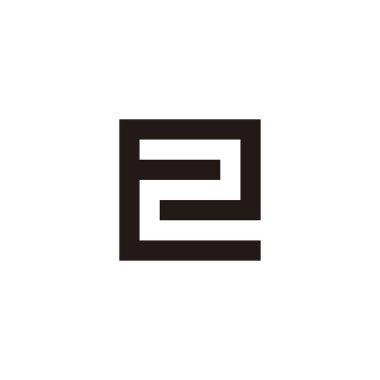 Letter e number 2 square, outline geometric symbol simple logo vector