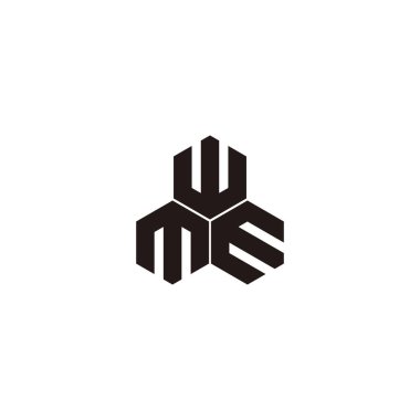 Letter M, W and E three hexagons geometric symbol simple logo vector