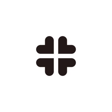 Four hearts, plus, geometric symbol simple logo vector