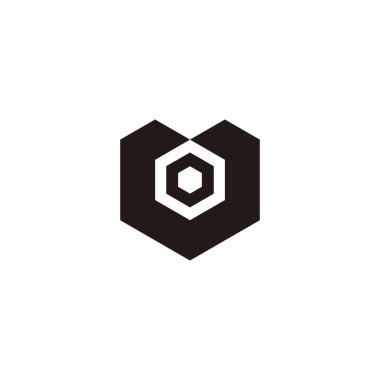 Letter o heart, hexagon geometric symbol simple logo vector