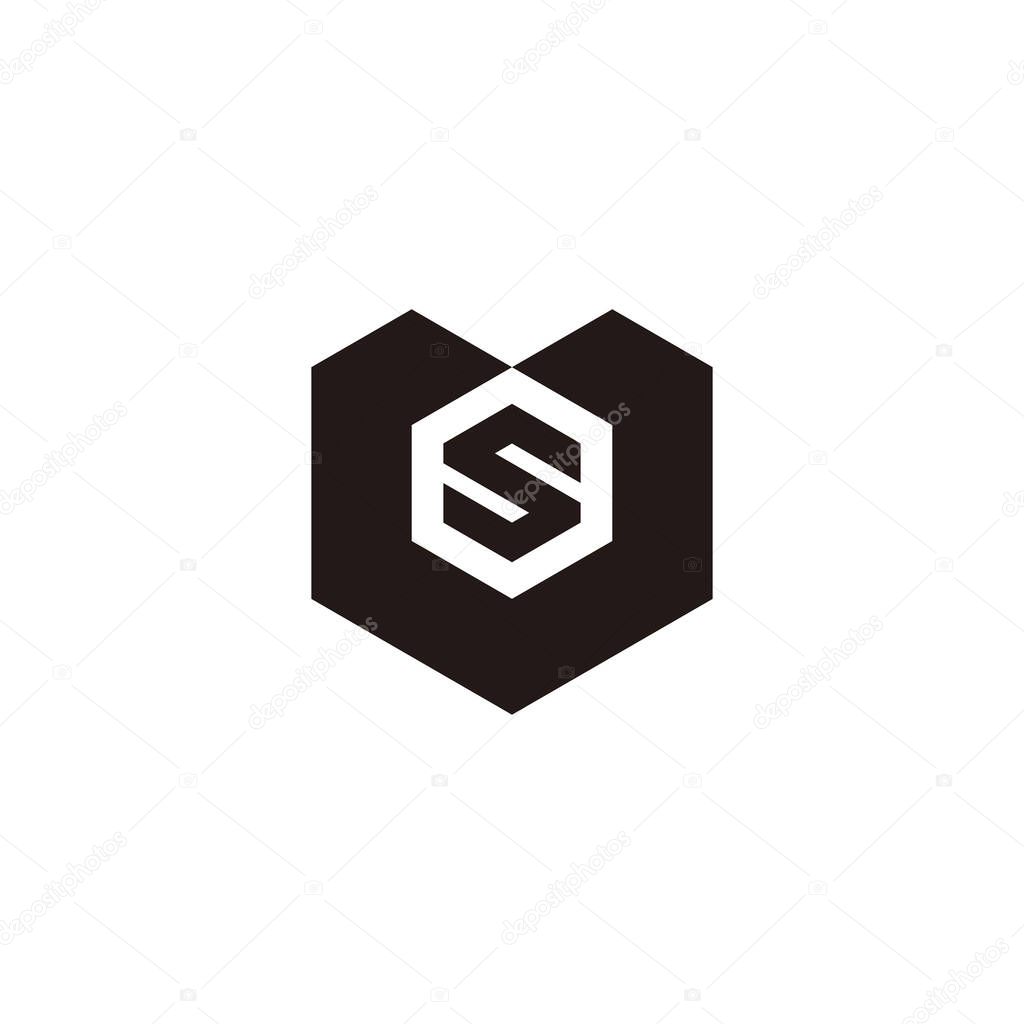 Letter S U heart, shaped hexagon geometric symbol simple logo vector