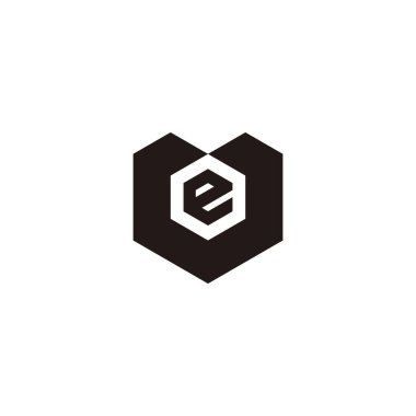 Letter e in heart, hexagon geometric symbol simple logo vector
