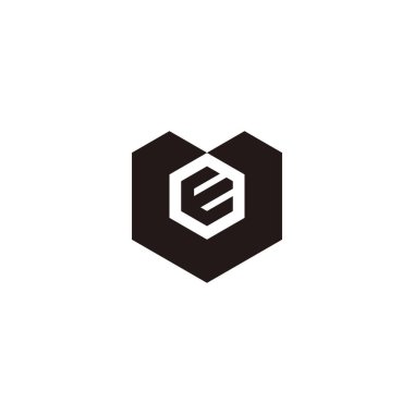 Letter E in heart, hexagon geometric symbol simple logo vector