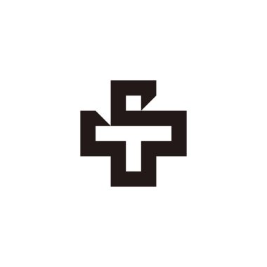 T harfi ana hatları, artı geometrik sembol basit logo vektörü