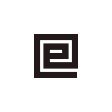 Mektup e spiral, kare geometrik sembol basit logo vektörü