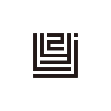 J harfi, L, y ve 2 kare geometrik sembol basit logo vektörü