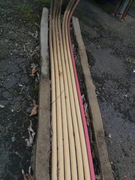 Conduits Câbles Avec Matériau Coulé Ciment Dans Les Bâtiments — Photo