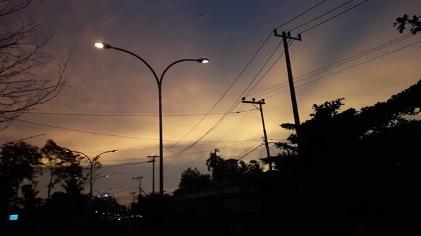 Pôr Sol Laranja Sobre Rio Barito Kahayan Mahakam — Fotografia de Stock