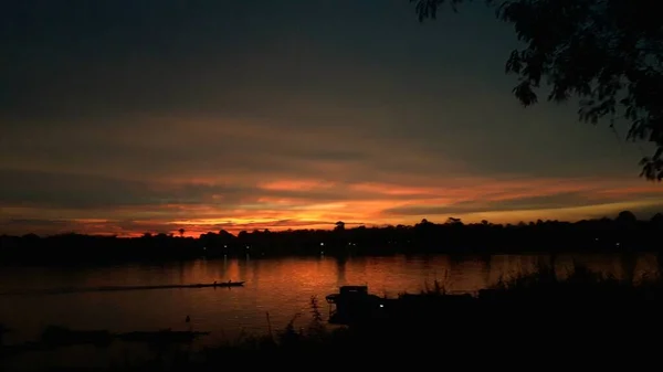 Orange Sunset Barito River Kahayan Mahakam — Foto de Stock