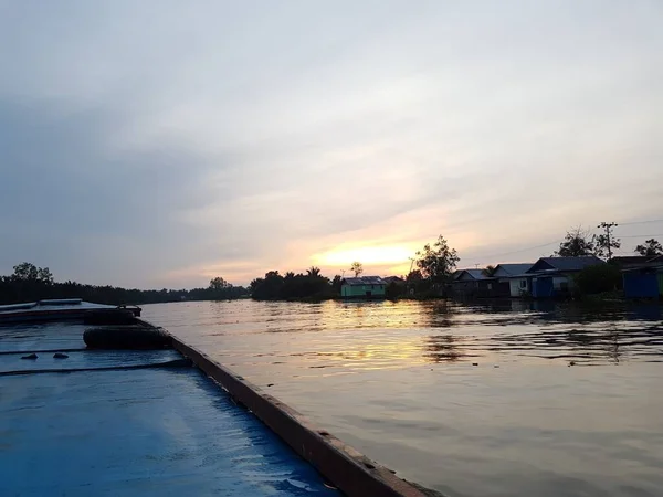 Orange Sunset Barito River Kahayan Mahakam — 图库照片