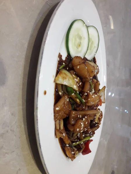Squid Chinese Stir Fried Squid Black Pepper Garlic Soy Sauce — Fotografia de Stock
