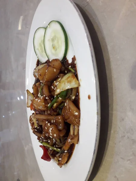 Squid Chinese Stir Fried Squid Black Pepper Garlic Soy Sauce — 图库照片