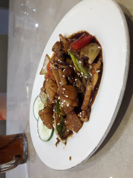 Squid Chinese Stir Fried Squid Black Pepper Garlic Soy Sauce — Φωτογραφία Αρχείου