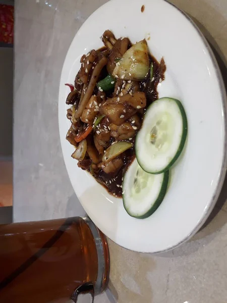 Calamar Calamar Chinois Sauté Poivre Noir Ail Sauce Soja Asiatique — Photo