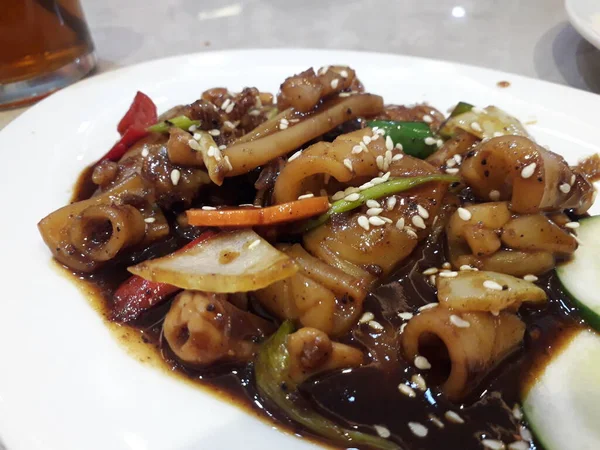 Squid Chinese Stir Fried Squid Black Pepper Garlic Soy Sauce — Stock Fotó