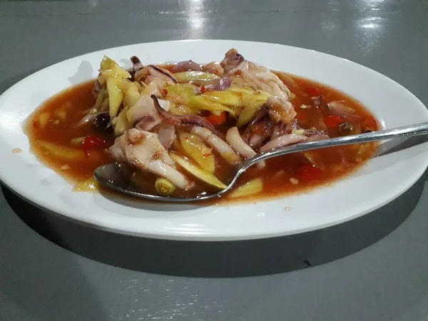 Thai Delicious Steamed Sweet Sour Spicy Squid Lime Sauce Squid — Photo