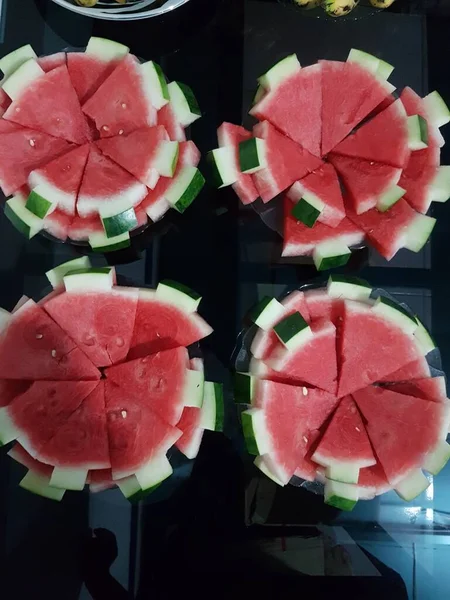 Ripe Cut Slices Watermelon Plate Sliced Watermelons — ストック写真