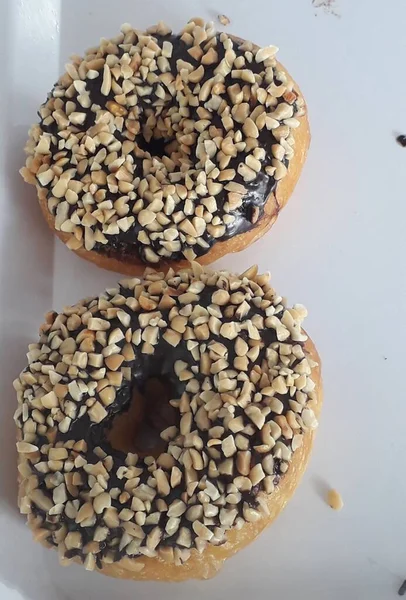 Donuts Made Plain Bread Formed Hole Middle Covered Bread Crumb — 图库照片
