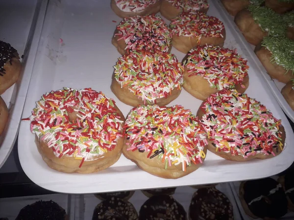 Donuts Made Plain Bread Formed Hole Middle Covered Bread Crumb — 스톡 사진