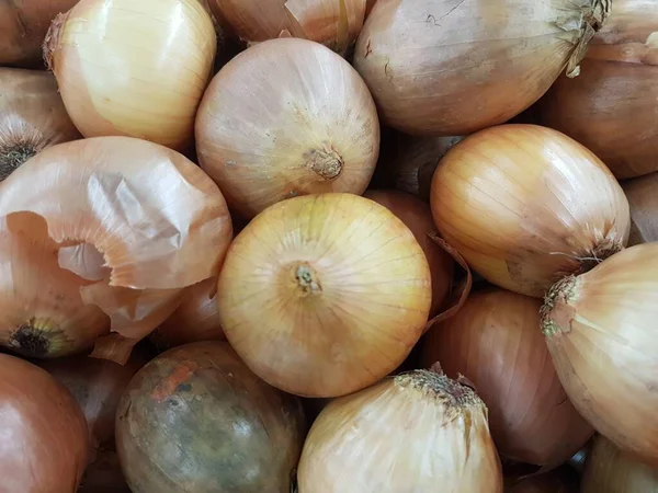 Close Flat Lay Yellow Onions Day Farmers Market Summer Some — Foto Stock