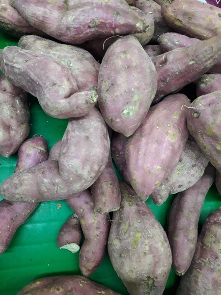 Sweet Potatoes Piled Market Fresh Sweet Potato Stall Yam Pile —  Fotos de Stock