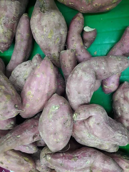 Sweet Potatoes Piled Market Fresh Sweet Potato Stall Yam Pile — Φωτογραφία Αρχείου