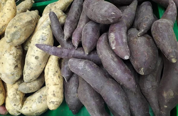 Sweet Potatoes Piled Market Fresh Sweet Potato Stall Yam Pile —  Fotos de Stock