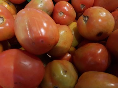 Lezzetli kırmızı domates. Yaz tepsi Pazar tarım çiftlik tam organik sebze arka plan olarak kullanılabilir. (seçici odak)