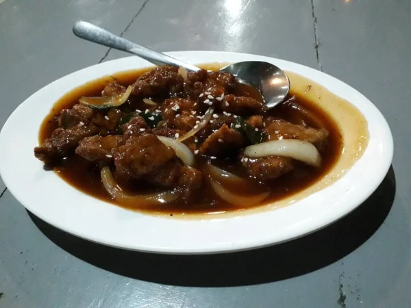 Japanese Food Spicy Teriyaki Beef Steak Dish Beef Spicy Sauce — Foto de Stock