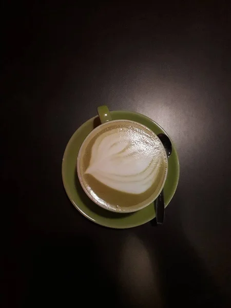 Latte Art Pada Kopi Latte Panas Aroma Cangkir Kopi Dan — Stok Foto