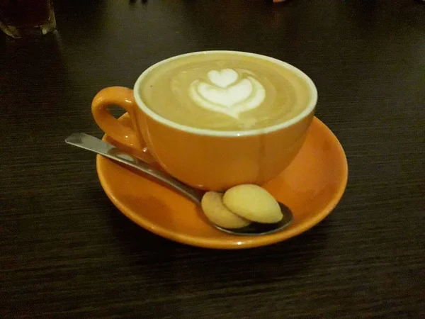 Latte Art Hot Latte Coffee Aroma Coffee Cup Coffee Beans —  Fotos de Stock