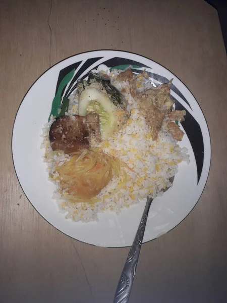 Японська Їжа Кукурудзяний Рис Рисовій Мисці Білому Тлі — стокове фото