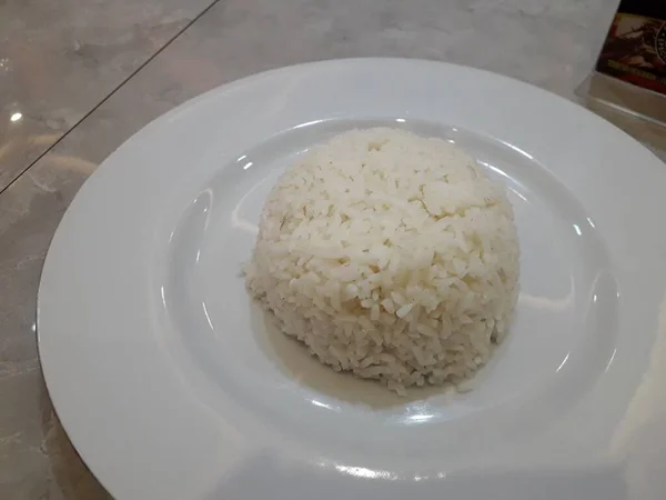 Cooked White Rice Thai Jasmine Rice Rice White Plate Chopsticks — ストック写真