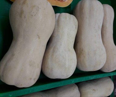 Balkabağı kabağı (Cucurbita), Endonezya 'nın Abepura kentindeki bir süpermarkette satılır..