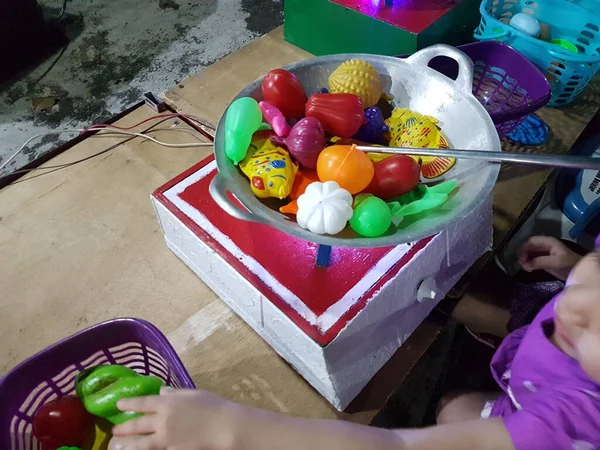 Toy Fruits Vegetables Shopping Basket Healthy Food Set Toys Game — Stok Foto