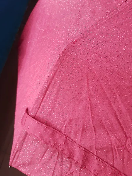 Rain Drops Red Umbrella Waterproof Fabric Background — Stok fotoğraf