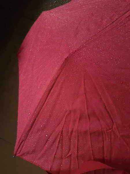Rain Drops Red Umbrella Waterproof Fabric Background —  Fotos de Stock