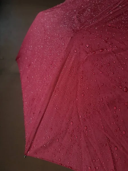 Rain Drops Red Umbrella Waterproof Fabric Background — 图库照片