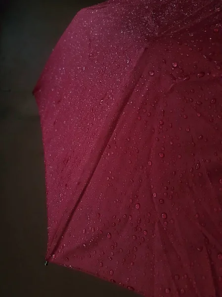 Rain Drops Red Umbrella Waterproof Fabric Background — Stockfoto