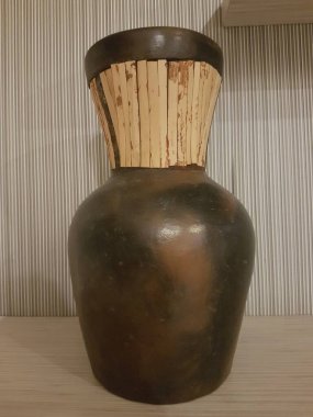 Eartheware bowls, or in Indonesia known as gerabah, typical handmade craft from Banyumulek village, Lombok Island, Indonesia. Unique bowl. Selective focus.