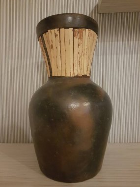 Eartheware bowls, or in Indonesia known as gerabah, typical handmade craft from Banyumulek village, Lombok Island, Indonesia. Unique bowl. Selective focus.